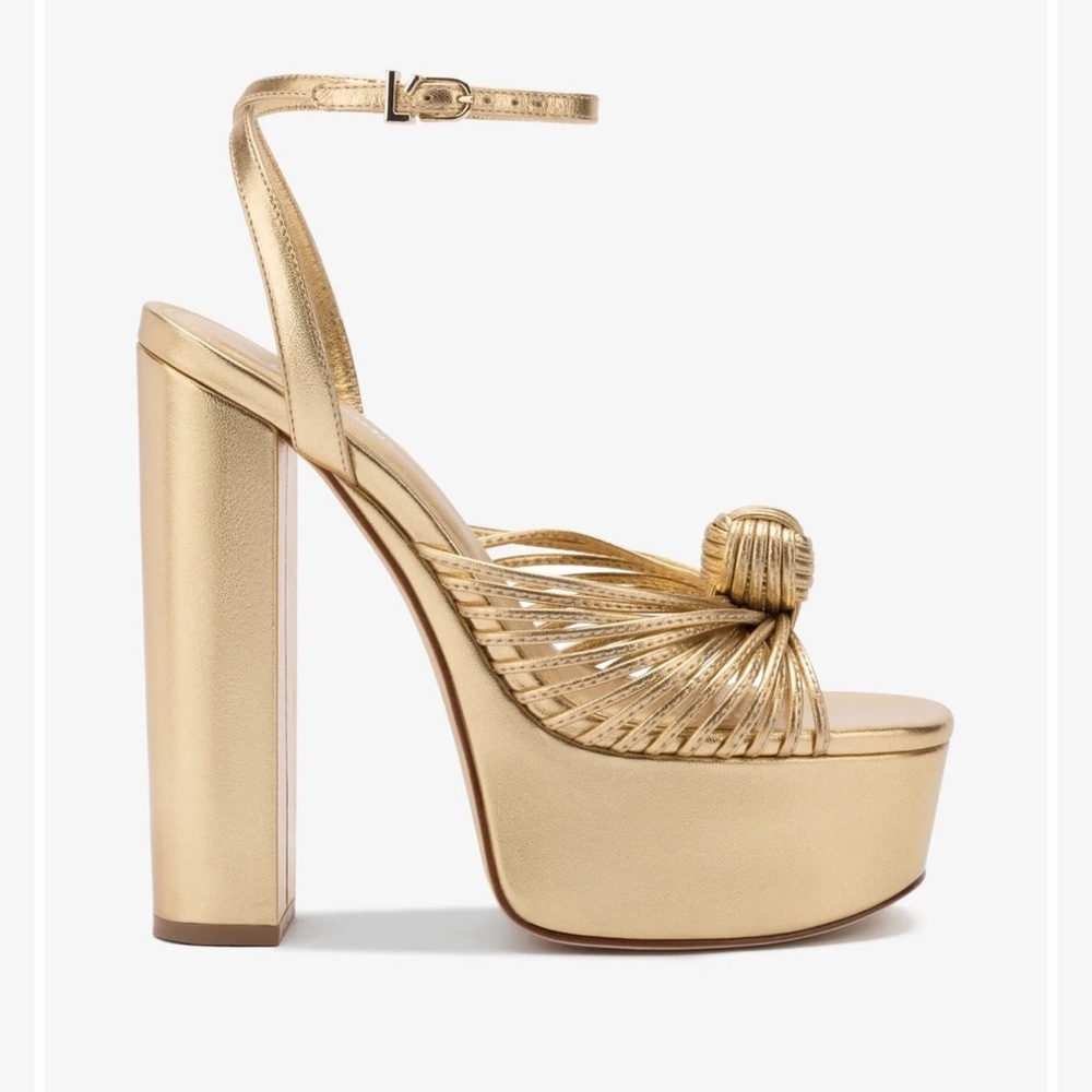 Larroudé Valerie Platform Sandal in Gold Metallic Leather